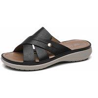 IVACHY Women's Cross Strap Cushioned Ultra Soft Mule Slides Sandals in Black | Size: 4
