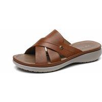 IVACHY Women's Cross Strap Cushioned Ultra Soft Mule Slides Sandals in Camel | Size: 4