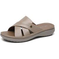 IVACHY Women's Cross Strap Cushioned Ultra Soft Mule Slides Sandals in Khaki | Size: 3