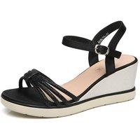 IVACHY Women's Sparkly Glitter Ankle Strap Buckle Wedge Sandals in Black | Size: 7