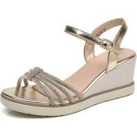 IVACHY Women's Sparkly Glitter Ankle Strap Buckle Wedge Sandals in Gold | Size: 6