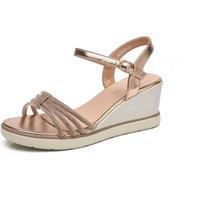 IVACHY Women's Sparkly Glitter Ankle Strap Buckle Wedge Sandals in Rose Gold | Size: 3