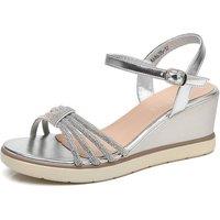 IVACHY Women's Sparkly Glitter Ankle Strap Buckle Wedge Sandals in Silver | Size: 7.5