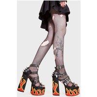 Lamoda Women's Revin Black PU Flame Platform Sandals Chunky Gothic Festival Heels | Size: 6