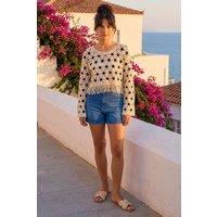 Dusk Women's Crochet Tassel Hem Crop Top in Stone | Size: S/M