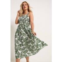 Yours Women's Palm Leaf Shirred Linen Maxi Dress in Green | Size: 22-24