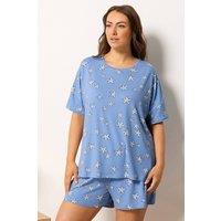 Yours Women's Starfish Soft Touch Pyjama Set in Blue | Size: 26-28
