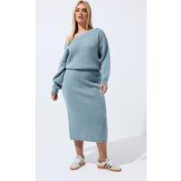 Yours Women's Knitted Midi Skirt in Light Blue | Size: 26-28