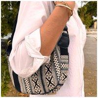 KDMD Women's Grey Jacquard Hobo Bag with Black Strap - Stylish & Spacious