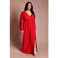 Coast Women's Plus Wrap Front Pleated Georgette Maxi Dress in Red | Size: 24