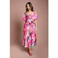 Coast Women's Printed Puff Sleeve Wrap Belted Midi Dress in Pink | Size: 10