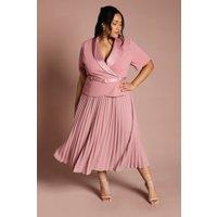 Coast Women's Plus 2 In 1 Wrap Midi Dress With Pleated Skirt in Rose | Size: 26