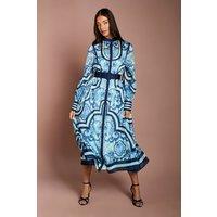 Coast Women's Lisa Tan Organza Belted Shirt Dress in Blue | Size: 12