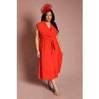 Coast Women's Plus Belted Crepe Midi Dress in Flame Red | Size: 20