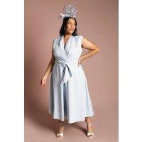 Coast Women's Plus Belted Crepe Midi Dress in Light Blue | Size: 22