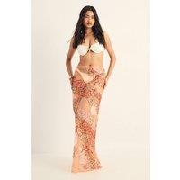NastyGal Women's Starfish Wave Beaded Maxi Beach Skirt in Orange | Size: 6