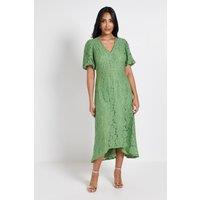 Wallis Women's Petite Lace Drop Hem Midi Dress in Green | Size: 12