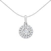 Jewelco London Women's 9ct White Gold Cubic Zirconia Solitaire Halo Charm Pendant in Silver