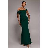 Goddiva Women's Off The Shoulder Pleated Waist Maxi Dress in Emerald | Size: 14