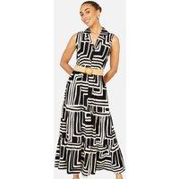 Yumi Women's Viscose Geo Print Midi Shirt Dress With Matching Belt in Black | Size: 14