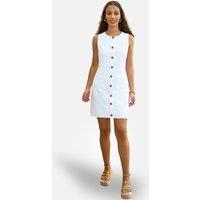 Yumi Women's Viscose Button Detail Shift Dress in White | Size: 16