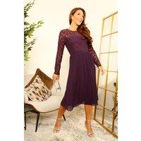 DOUBLE SECOND Women's Long Sleeve Lace Pleated Dress in Purple | Size: 14