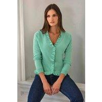 Pure Collection Women's Cashmere Ruffle Cardigan in Green | Size: 8