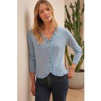 Pure Collection Women's Cashmere Ruffle Cardigan in Light Blue | Size: 18
