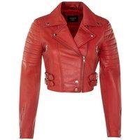 TruClothing Women's Real Leather Short Cropped Length Brando Style Biker Jacket in Red | Size: 18