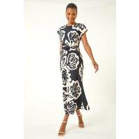 Roman Women's Abstract Printed Gathered Wrap Dress in Black | Size: 12
