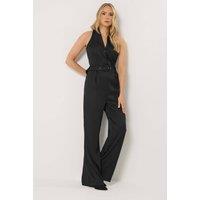 Long Tall Sally Women's Tall Belted Open Collar Jumpsuit in Black | Size: 16