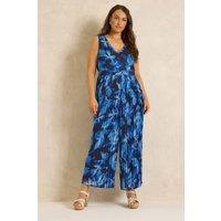 Evans Women's Floral Pleat Jumpsuit in Dark Blue | Size: 18