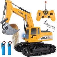 Jiakora Powerful Remote Control Excavator Toy with Metal Shovel & Light RC Digger Truck Construction Vehicles Toy Car for Kids Gift in Yellow