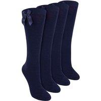 Sock Snob Girl's 4 Pack Knee High School Socks with Ribbon Bow | Plain Long Socks in Navy | Size: 11-13 Years