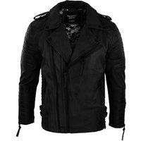 TruClothing Men's Cross Zip Biker Leather Jacket in Black | Size: Large