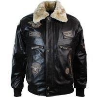 TruClothing Men's Leather Jacket Bomber Aviator in Brown | Size: XL