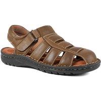 Pavers Men's Premium Leather Touch Fastening Sandals in Brown | Size: 6