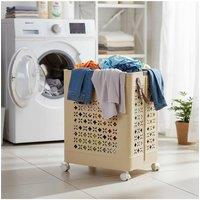 Living and Home Foldable Laundry Basket with Casters in Cream