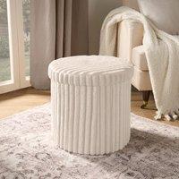 OHS Storage Box Lid Ottoman Folding Ribbed Fleece Footstool Tub in Cream