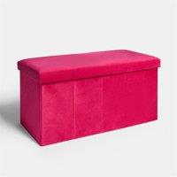 OHS Folding Ottoman Storage Box Footstool Tub Space Saving Velvet Seat in Pink
