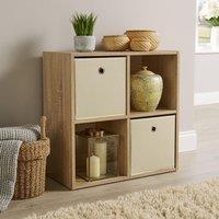 Home Source Storage Cube 4 Shelf Bookcase Wooden Display Unit Organiser Home in Light Oak