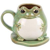 KDMD Frog Shaped Mug & Lily Pad Saucer in Green