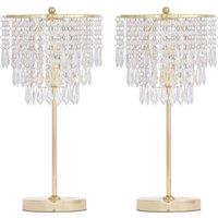 First Choice Lighting Set of 2 Cascada - Gold & Acrylic Crystal Jewelled Table Lamps