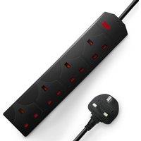 Desiretech Electric Extension Lead - 4 Gang, 10 Metre Cable with 3 Pin Socket in Black
