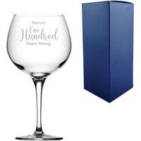 Uniqueful Personalised Engraved 100th Birthday Primeur Gin Glass Years Young Delicate Font in Clear