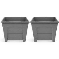 simpa Grosvenor Square Plastic Garden Planters 27cm - Set of 2 in Grey
