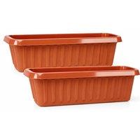 simpa Plastic Chunky Trough Planter Pots 75cm - Set of 2 in Terracotta