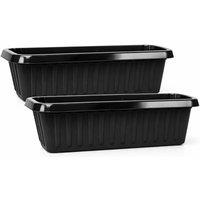 simpa Plastic Chunky Trough Planter Pots 75cm - Set of 2 in Black