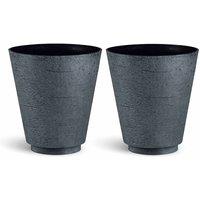 simpa Hudson Textured Effect Plastic Planters - Set of 2 in Dark Grey | Size: Large