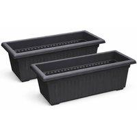 simpa Grecian Style Pillar Plastic Trough Planters 70cm - Set of 2 in Black